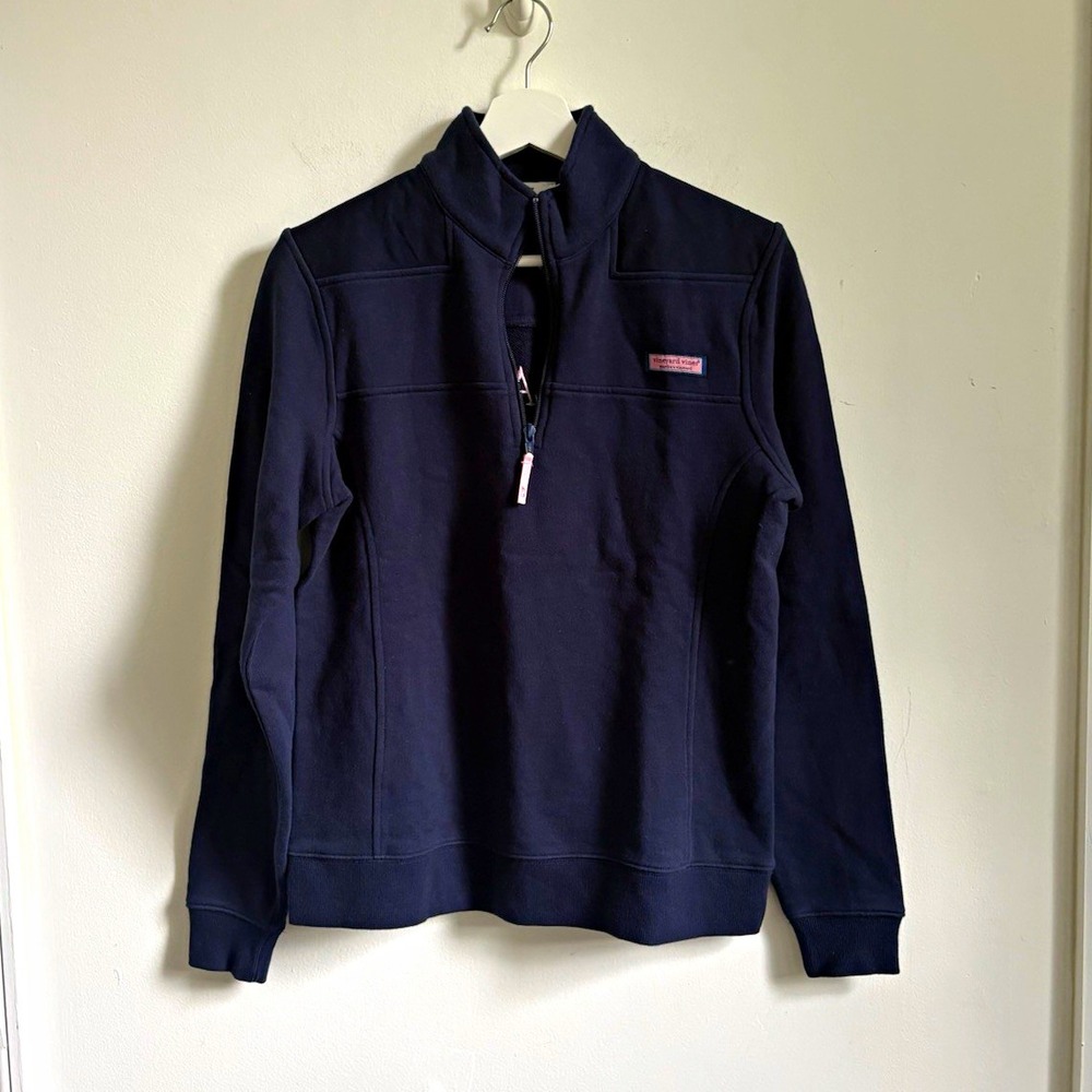 Vineyard Vines Shep Shirt Navy Logo 1/4 Zip Mock Neck Knit Cotton Sz S NWOT